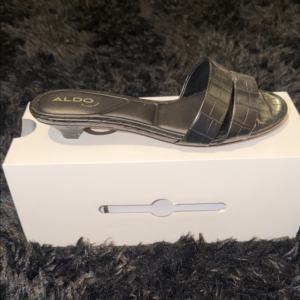Aldo Black Croc-Embossed Slide Sandal/heels